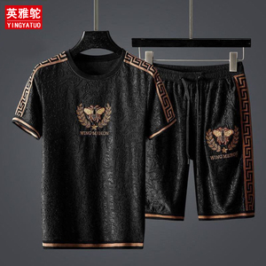 香港高端品牌正品冰丝夏季休闲运动套装男士短裤潮牌潮流两件套