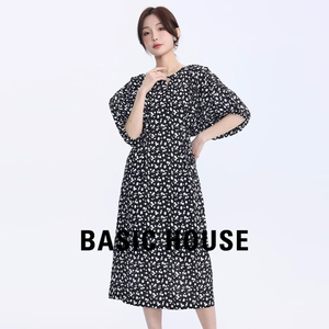 Basic House/百家好碎花连衣裙女国风女装高端女装品牌裙子