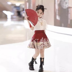 儿童马面裙短款女童短袖套装中国风童装半身裙日常汉服裙子薄夏季