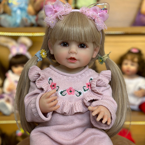 直播 月月 重生娃娃女孩玩具儿童礼物软胶娃娃55cm 梳辫子扎头发