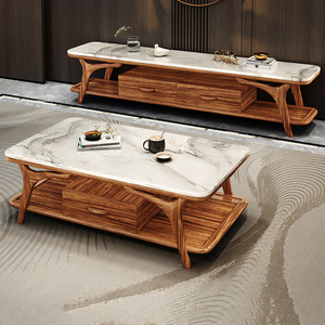 乌金木新中式实木大理石长方形整装茶几客厅现代简约北欧角几茶台