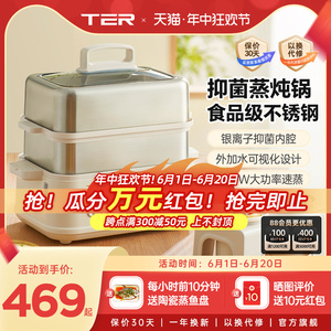 TER不锈钢电蒸锅家用多功能大容量蒸煮一体锅多层蒸箱小型蒸汽锅