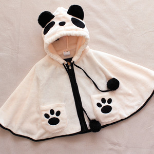 可亲子儿童熊猫斗篷带帽披风保暖洋气宝宝衣服外套防风披肩珊瑚绒