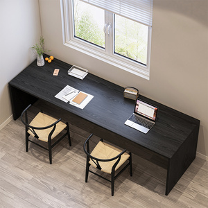 黑色实木书桌家用办公学习大长桌子工作台2米双人意式极简电脑桌