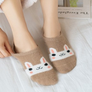 卡通袜子女浅口韩国可爱日系兔毛袜子隐形船袜加厚加绒保暖地板袜