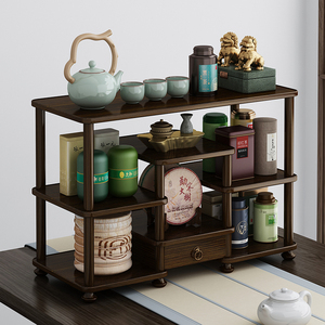 桌面博古架实木中式小型简约茶叶茶柜茶具收纳置物架子茶架展示架