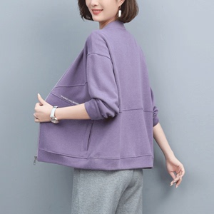 紫色大口袋外套女短款春秋韩版宽松气质名媛时尚洋气小款夹克上衣