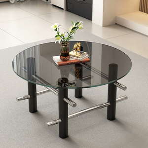 北欧不锈钢玻璃茶几现代简约小户型圆形矮桌子钢化客厅家用设计师