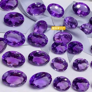 天然紫水晶 椭圆形-圆形裸石戒面标准切 烟花切千禧切金镶品质