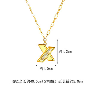 六福珠宝专柜代购Goldstyle·X字母钻石黄金项链光面金套链女定价