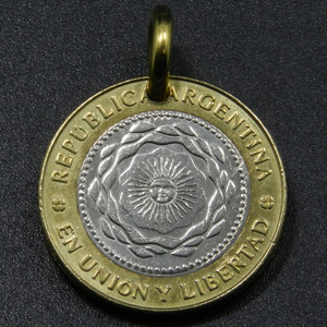 阿根廷双色币五月的太阳硬币吊坠情侣原创个性幸运项链钥匙饰品