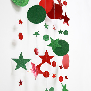 圣诞节装饰用品五角星星圆片挂饰红色吊坠拉花新年背景墙布置用品