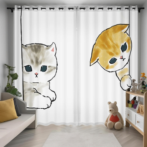 卡通日式可爱猫咪全遮光窗帘儿童房ins风女生卧室定制布帘飘窗纱