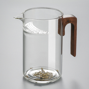 玻璃公道杯茶滤一体月牙过滤分茶器家用木把花茶绿茶杯高硼硅透明