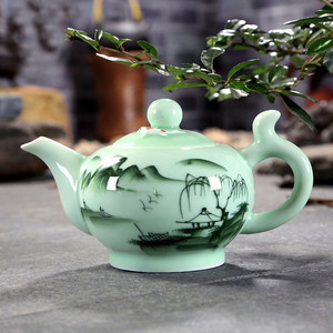 家用青瓷功夫茶具套装茶壶陶瓷大号手绘热水壶客厅养生壶单个过滤