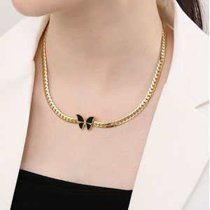 欧美气质蛇骨链短款蝴蝶项链耳环钛钢轻奢设计感小众潮酷颈链套装