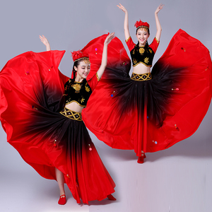 新疆舞蹈演出服720度大摆舞蹈裙成人维吾尔族长裙表演服装女新款