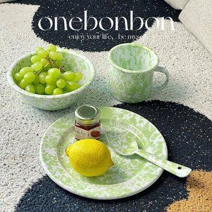 onebonbon薄荷绿搪瓷ins博主泼墨餐具燕麦碗咖啡杯早餐盘沙拉碗勺