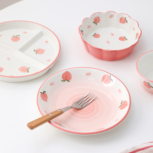韩国ins网红减脂分餐三格盘家用菜盘创意少女沙拉碗陶瓷餐具套装