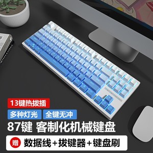 R87机械键盘电竞游戏有线RGB客制化13键插拔茶轴电脑K黄87键