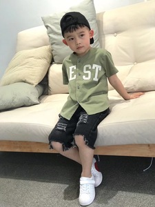 2018夏季男童韩版棒球服3岁儿童中小童短袖T8岁字母绣花开衫