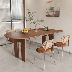 实木岛台餐桌家用靠墙半圆形吃饭桌子北欧现代客厅大长书桌大板桌