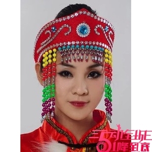 新款蒙古族舞蹈头饰 民族服装配饰 藏族舞蹈帽子 演出头饰舞蹈帽