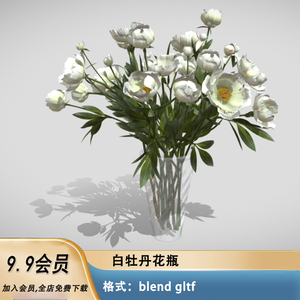 3d白牡丹花束花瓶鲜花花卉fbx建模blender设计unity花瓶摆件装饰