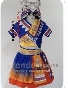 新款三月三民族风演出服装儿童女公主裙壮族苗族彝族舞蹈蓬蓬短裙