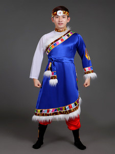男士藏族舞蹈演出服少数民族西藏广场舞中老年大码表演服水袖长袍