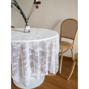 白色蕾丝网纱桌布法式简约花卉餐桌布台布家用茶几北欧布艺ins风