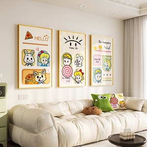 多巴胺客厅装饰画卡通人物壁画沙发背景墙挂画楼梯波点猫卧室墙面