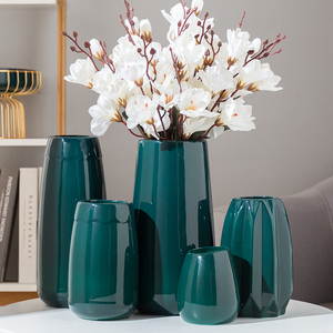 樾立墨绿色陶瓷花瓶摆件客厅插花欧式现代桌面花器干花银柳可装水