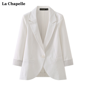 拉夏贝尔LaChapelle春季新款袖口翻边西装外套女宽松百搭休闲西服