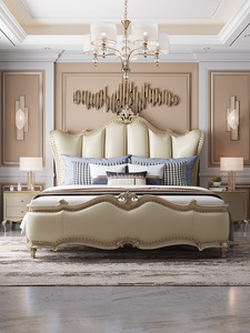 欧式床真皮实木床别墅现代轻奢风格主卧床婚床1.8米双人美式床