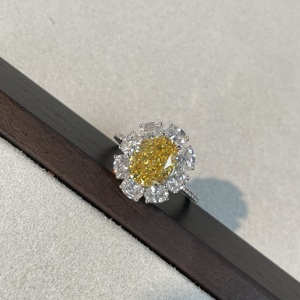 2克拉培育高碳钻s925纯银戒指高级感冰花切工艺人工黄钻彩宝饰品