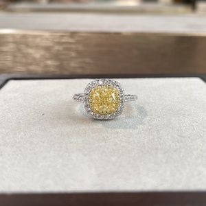 S925纯银戒指女黄钻豪华方包满钻戒雷迪恩切培育高碳钻高级感饰品