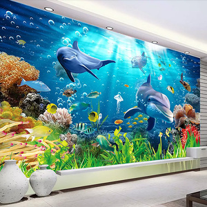 卡通海底世界墙布壁画婴儿游泳馆防水墙纸儿童房海洋风格主题壁纸