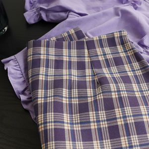Oold紫薯格子高腰半身裙2024夏季少女甜美显瘦紫色A字包臀短裙ins