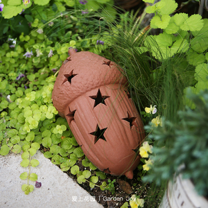 爱上花园 园艺杂货 红陶粗陶装饰摆件 榛果橡果星星灯