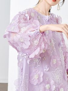 新款欧美特大码女装礼服工紫色气质连衣裙敬酒服宽松礼服裙宴会裙