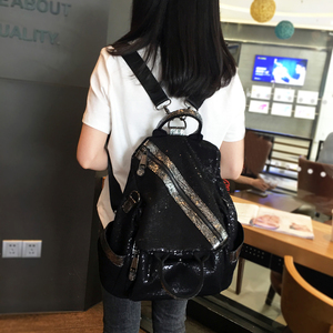 手提双肩包包女2024新款韩版百搭亮片时尚大容量书包旅行背包两用