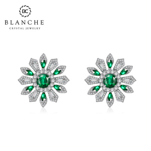 Blanche雪花祖母绿水晶大耳环 微镶高级感耳钉高级珠宝气质耳饰女