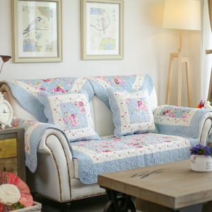 美式乡村全棉客厅沙发垫布艺四季简约现代组合沙发套巾蓝色粉色