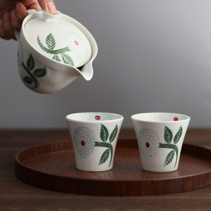 日本进口勋山窑作家手绘大丽花简约泡茶壶日式家用手握式水杯茶杯