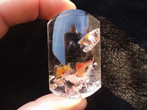 鳌犷水晶天然白水晶黄焦花无事牌吊坠 毛衣坠 52×33×17mm52.7g