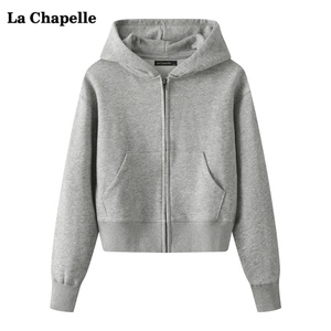 拉夏贝尔/La Chapelle秋季新款拉链连帽长袖卫衣女休闲外套上衣