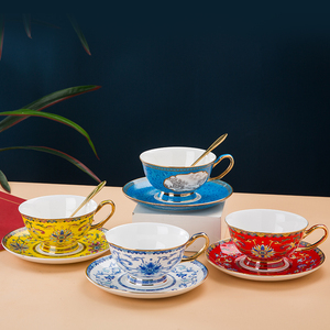 景德镇珐琅彩骨瓷咖啡杯牛奶杯套装中式家用高档礼品定制水杯茶杯