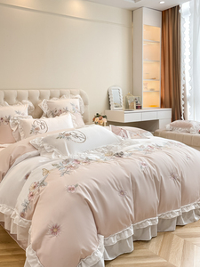 法式浪漫公主风200支纯棉四件套100全棉亲肤裸睡床单被套床上用品