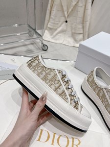 Dior/迪奥女鞋 新款女士厚底鞋刺绣字母logo系带帆布休闲百搭板鞋